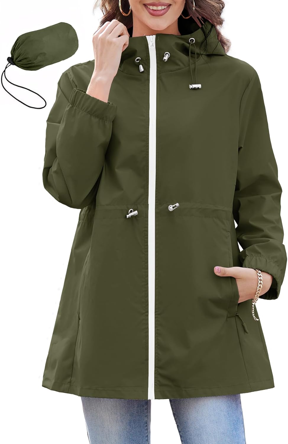 Packable Rain Jacket for Women - Lightweight Waterproof Windbreaker