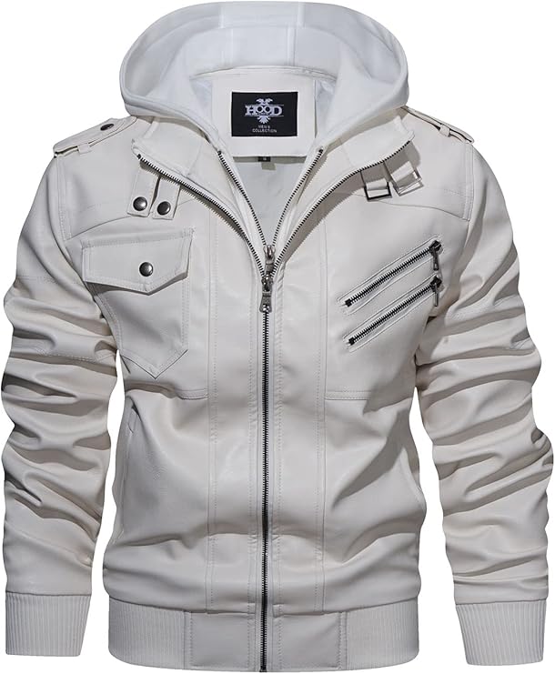 HOOD CREW Mens Casual Stand Collar PU Faux Leather Jacket Review