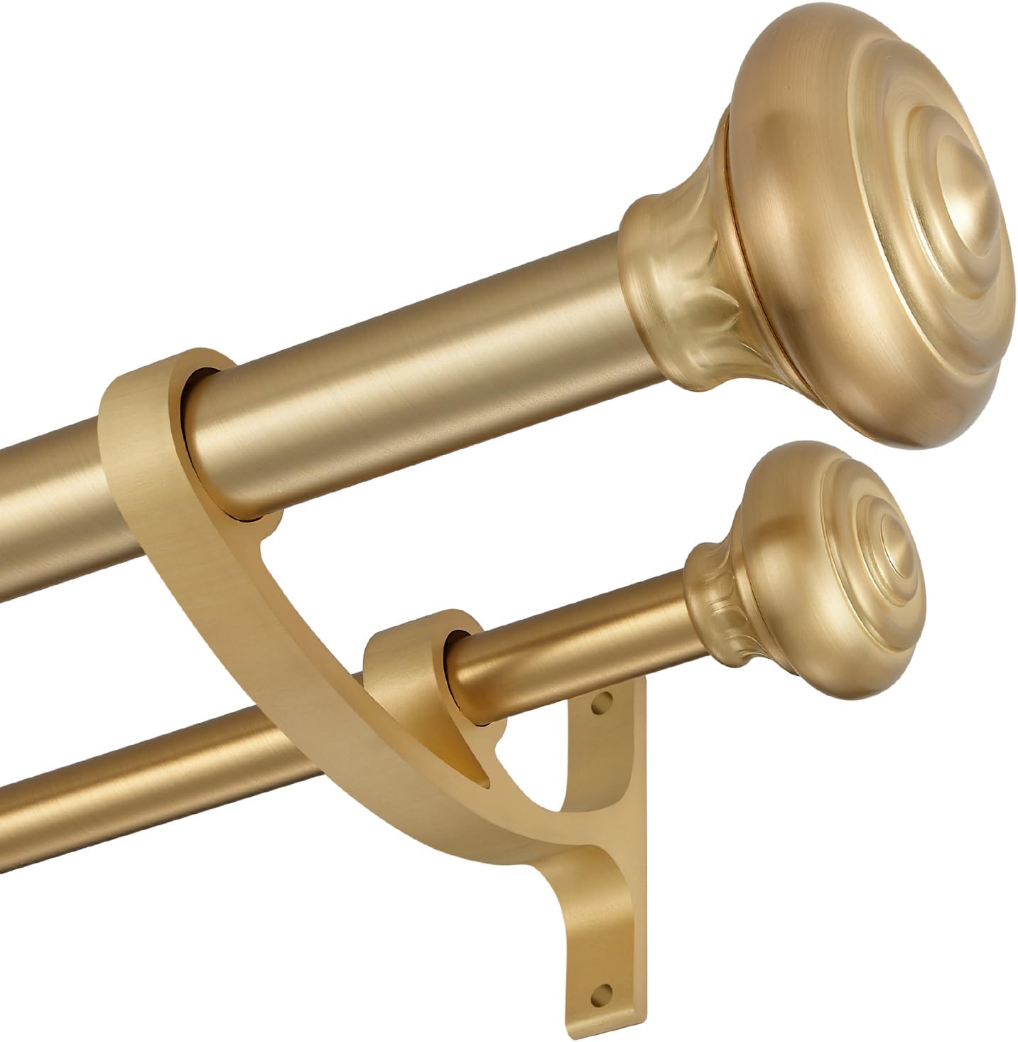 72-144in Double Curtain Rods, Telescoping Large & Small Rods, Warm Gold