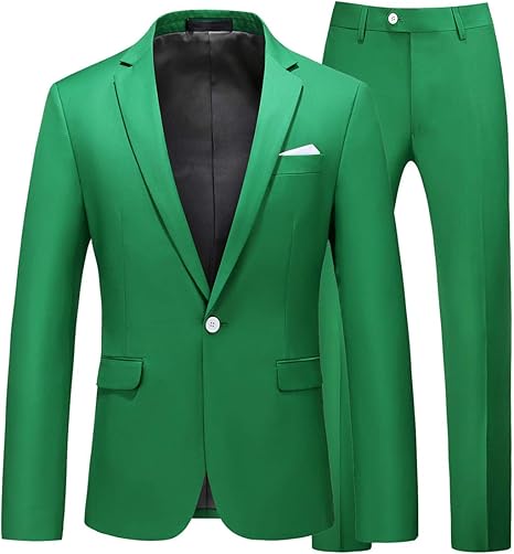 MOGU Mens Slim Fit 2 Piece Suit for Prom with Notch Lapel