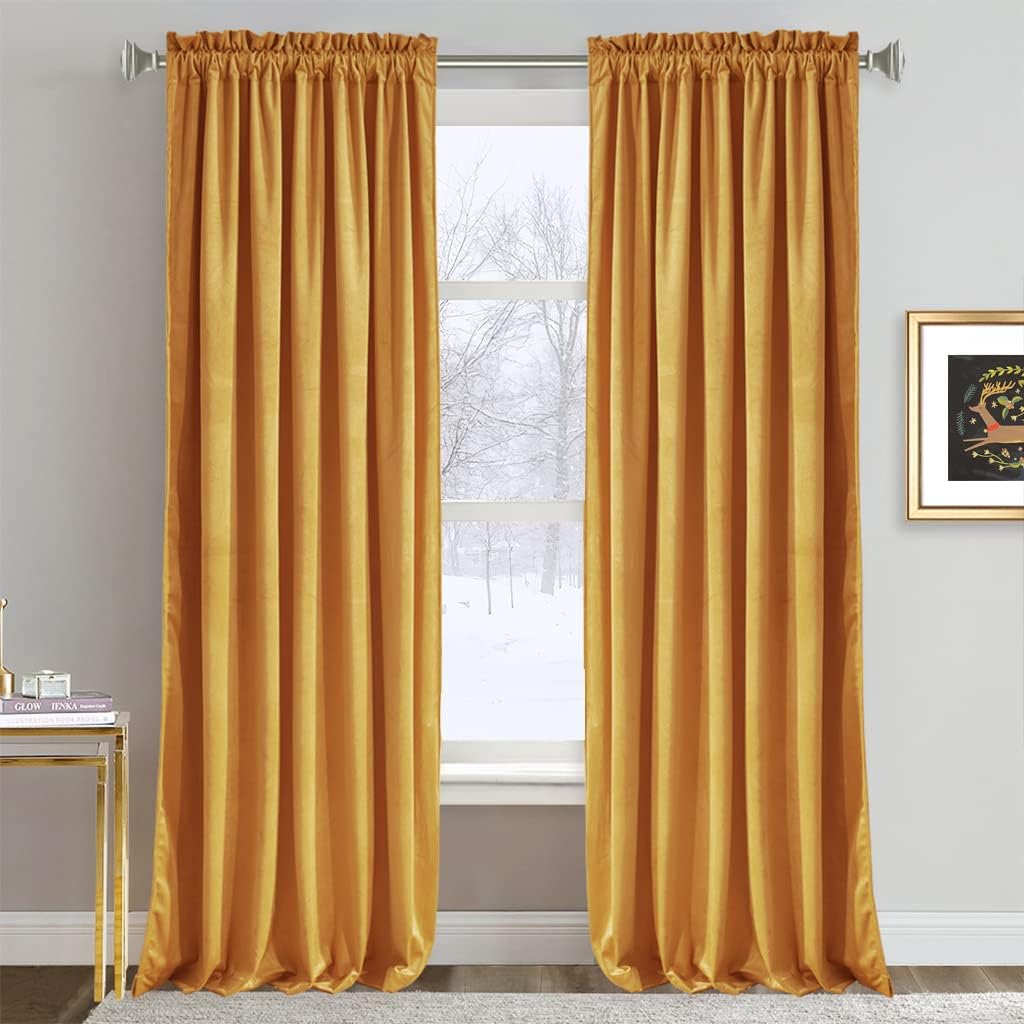 RYB HOME Gold Velvet Curtains - Luxurious Room Darkening Drapes