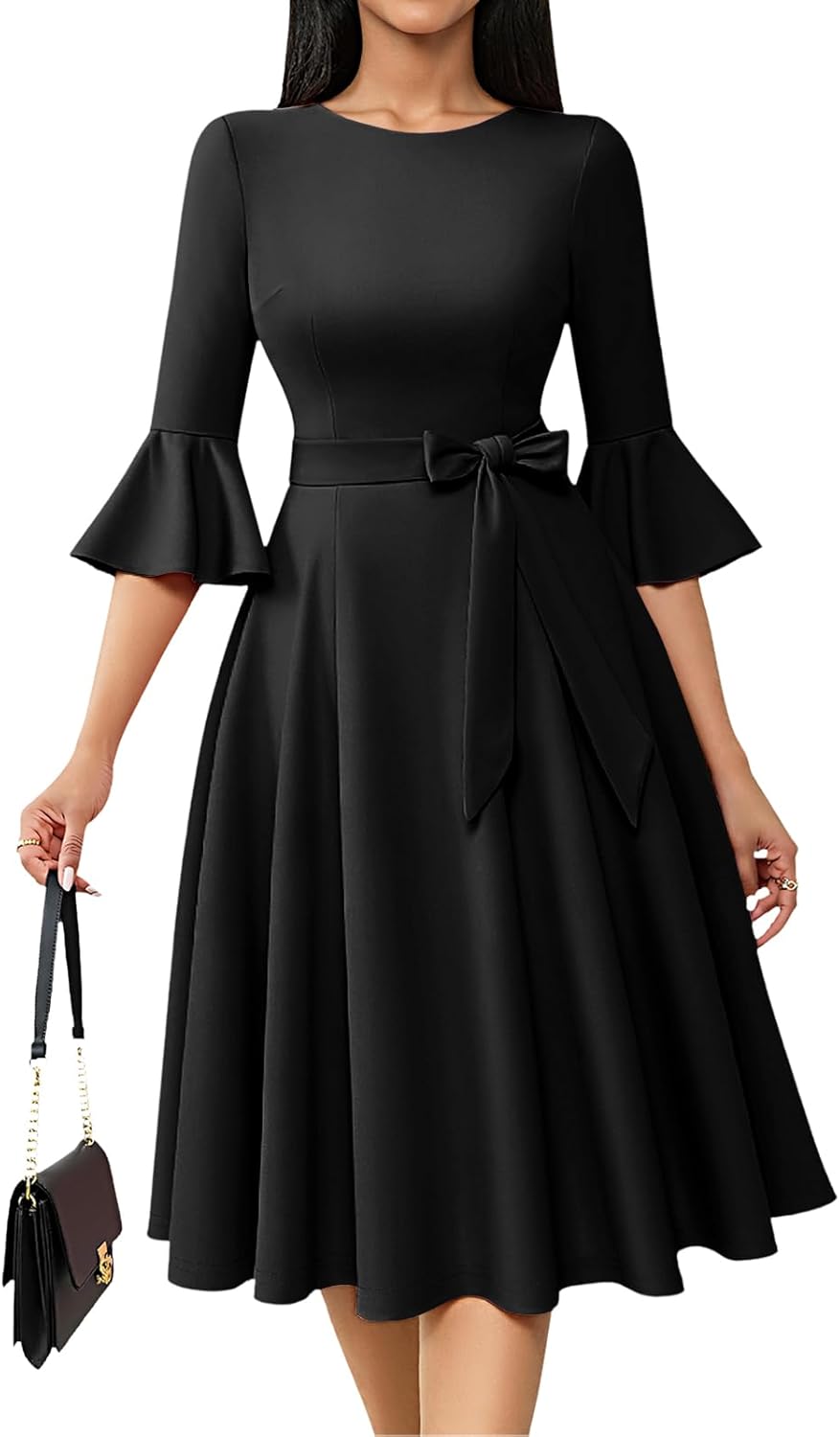 Vintage Evening Dress for Women: Elegant Bell Sleeve Design