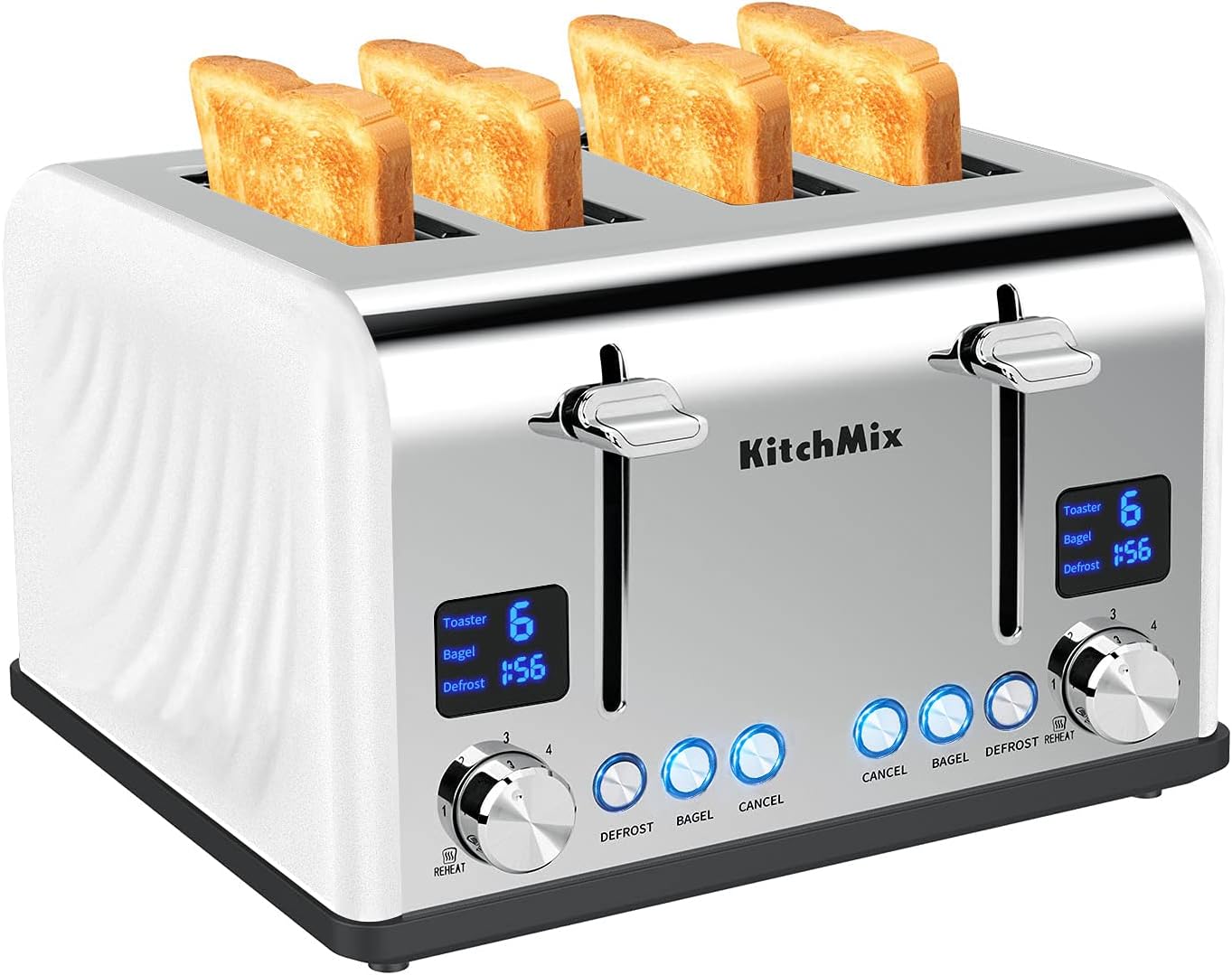 KitchMix 4 Slice Stainless Toaster with LCD Timer and Dual Controls