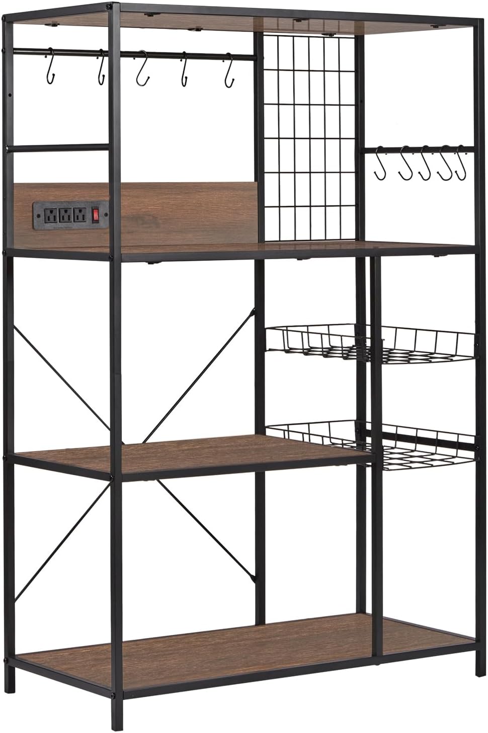 Industrial Kitchen Organizer Rack - Power Outlet, Storage, Spice Shelf