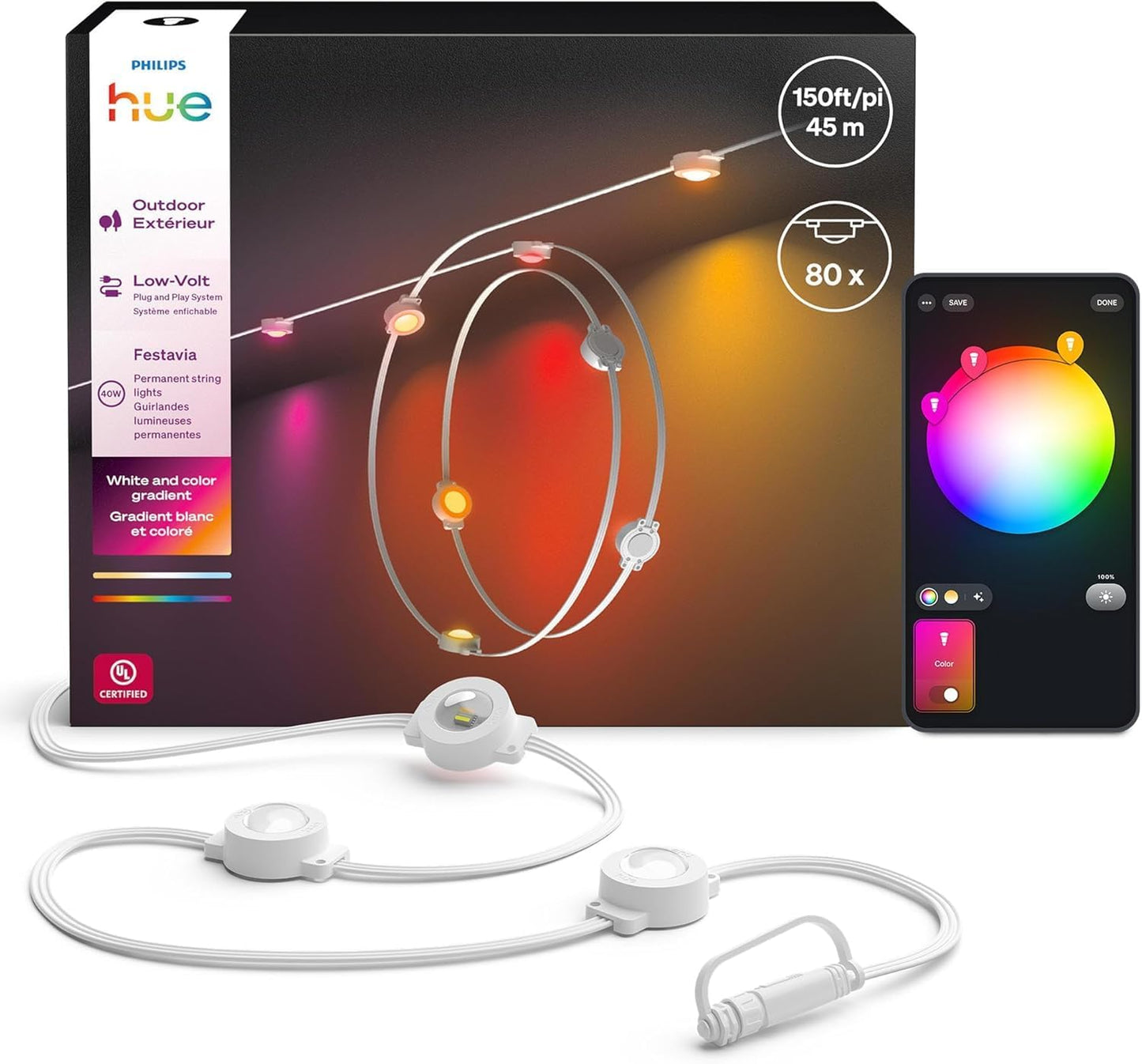 Philips Hue Festavia 150ft Outdoor String Lights for Year-Round Use