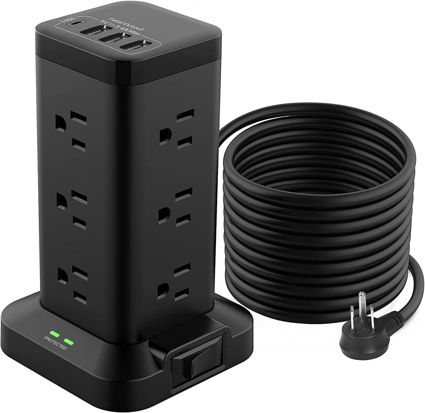 BEVA Power Strip Tower: 12 AC + 4 USB Ports