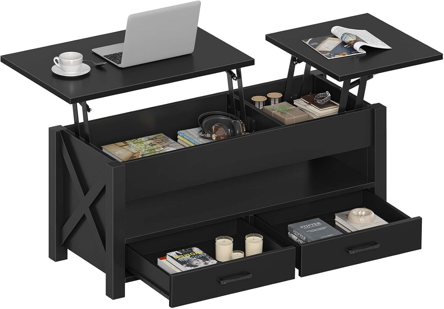 Seventable Coffee Table with Lift Top and Storage Drawers