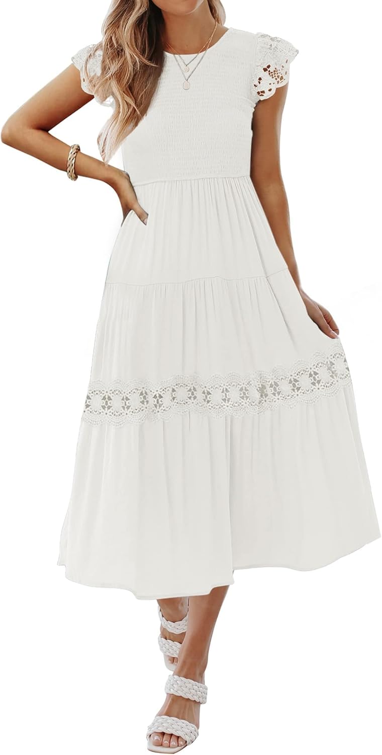 ZESICA Women's Casual Flutter Sleeve Smocked Midi Dress Review