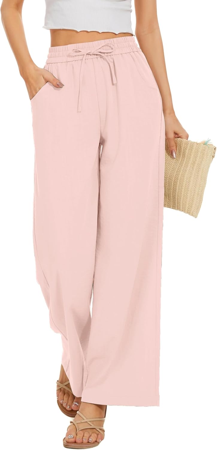 Women Flowy Pants Wide Leg Palazzo Beach Pants with Pockets