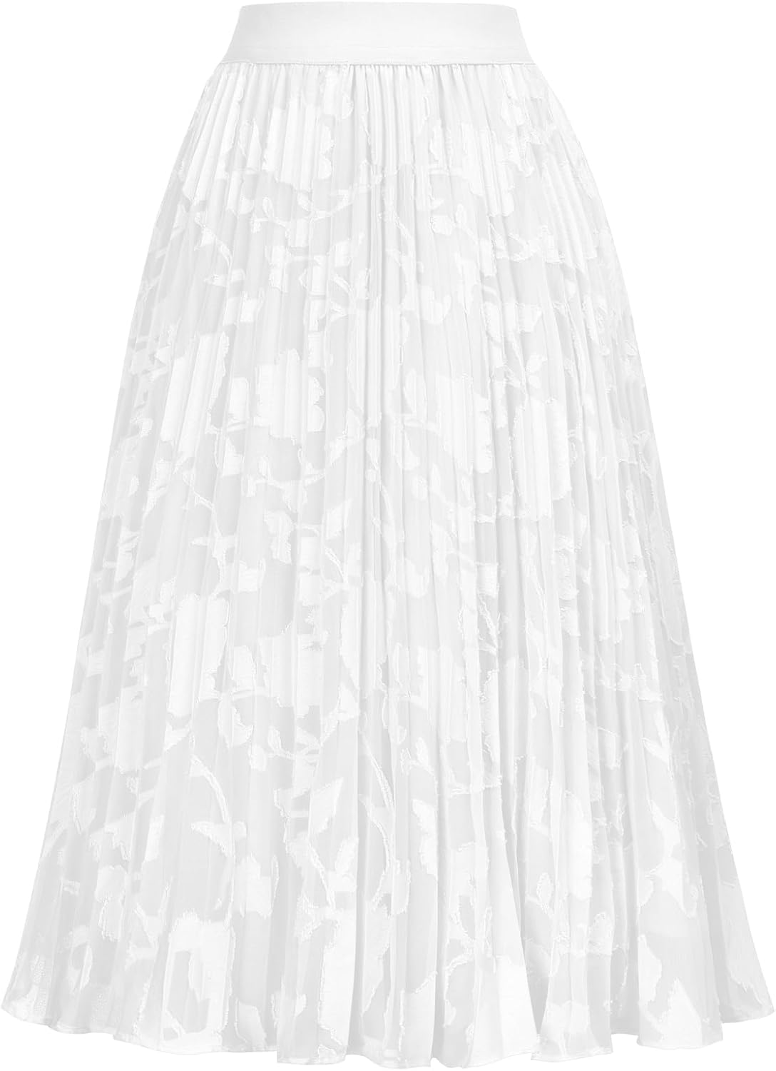 High Elastic Waist Pleated Chiffon Midi Swing Skirt for Women