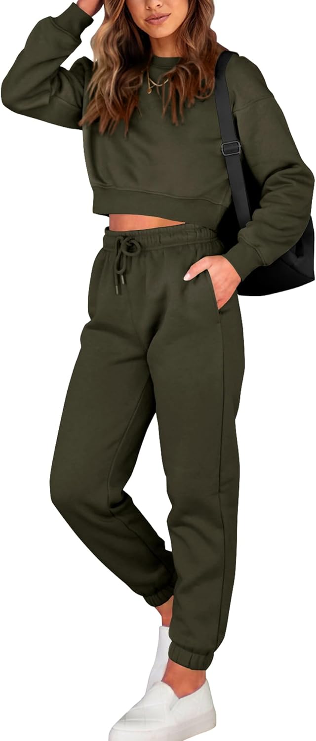 BTFBM Women 2 Piece Outfits Long Sleeve Crop Top Jogger Set