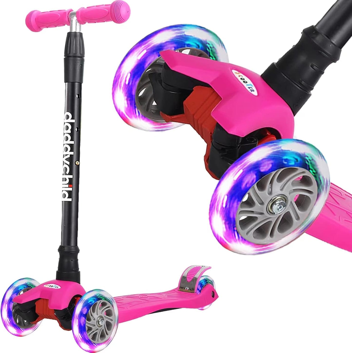 3 Wheel Kick Scooter for Kids with Light Up Wheels and Safety