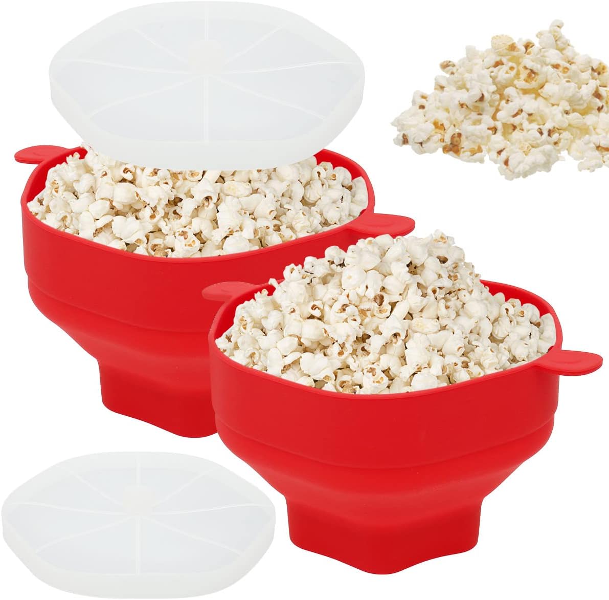 Reusable Collapsible Popcorn Popper Set, Dishwasher Safe, Red ~ HOTBEST
