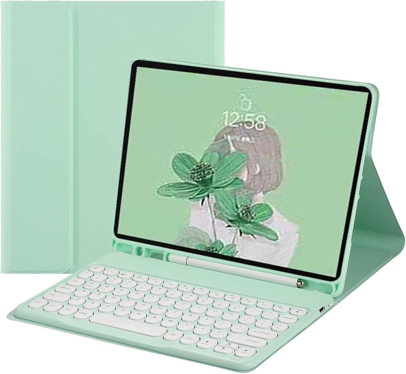 HENGHUI Keyboard Case for Fire HD 10 Plus with Cute Round Keys