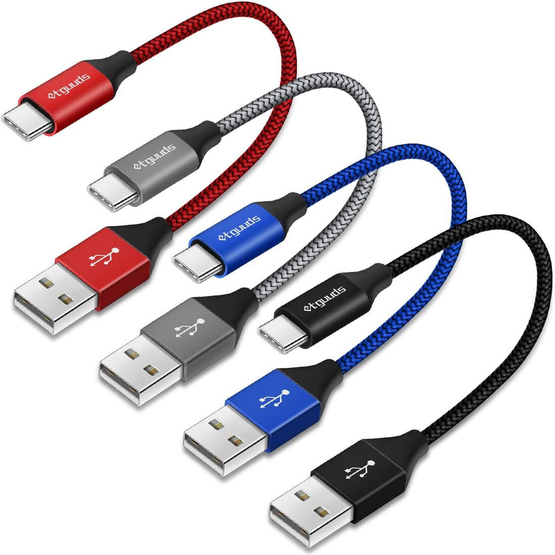 Fast Charge 1ft USB C Cable 4-Pack, Samsung Galaxy Nylon Braided