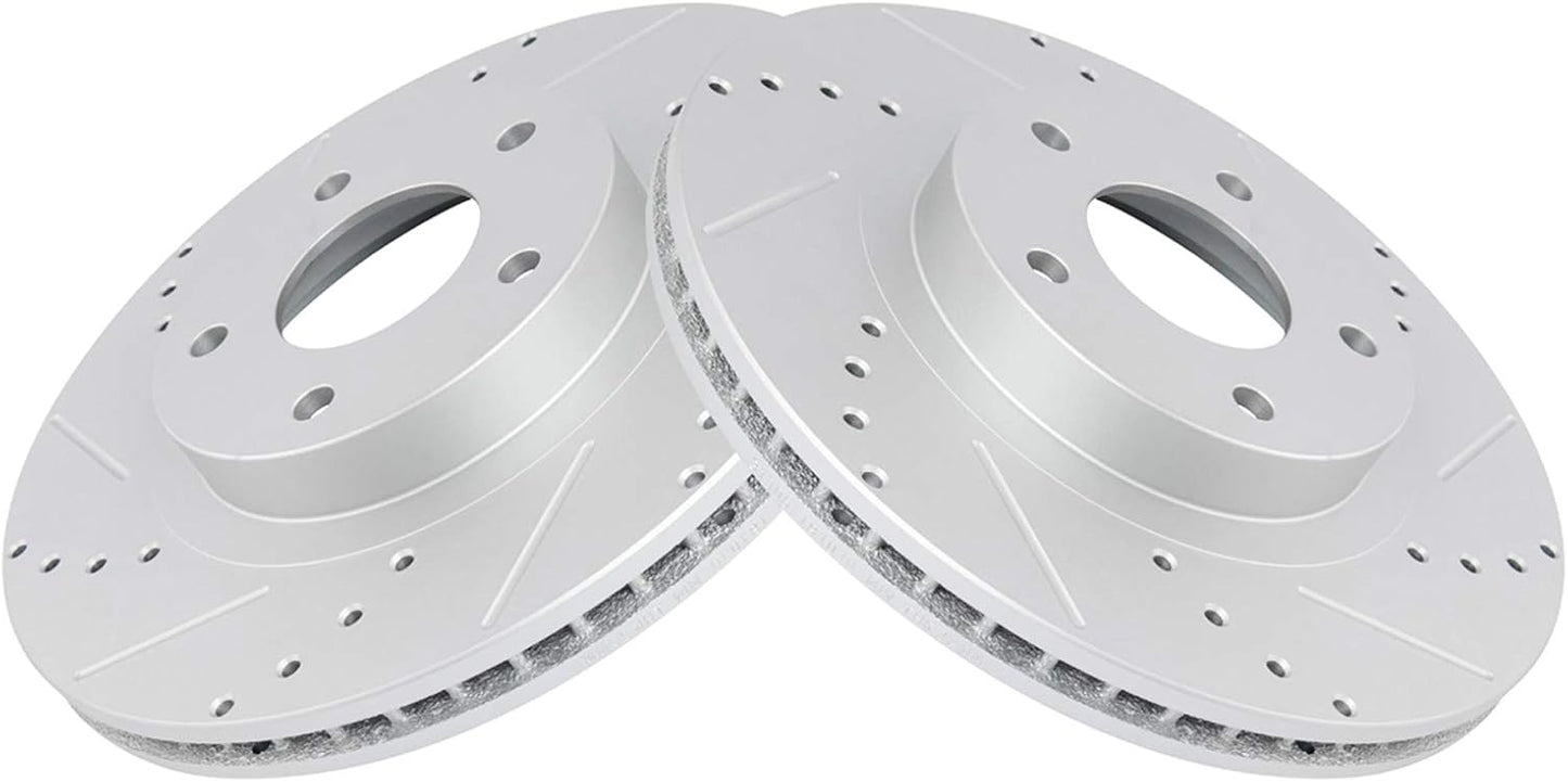 TRQ Front Brake Rotor Set G Coated Vented Drilled Slotted Review