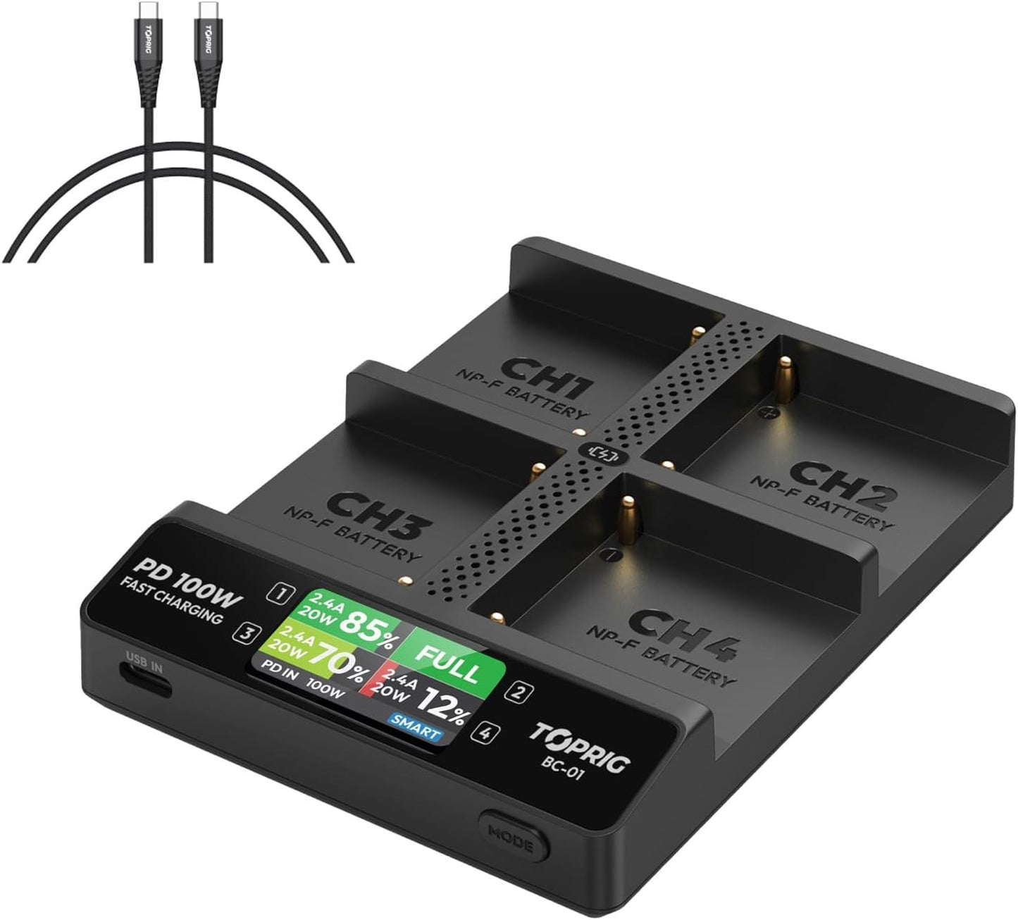 Accsoon Toprig BC-01 PD 100W 4-Channel LCD Battery Charger