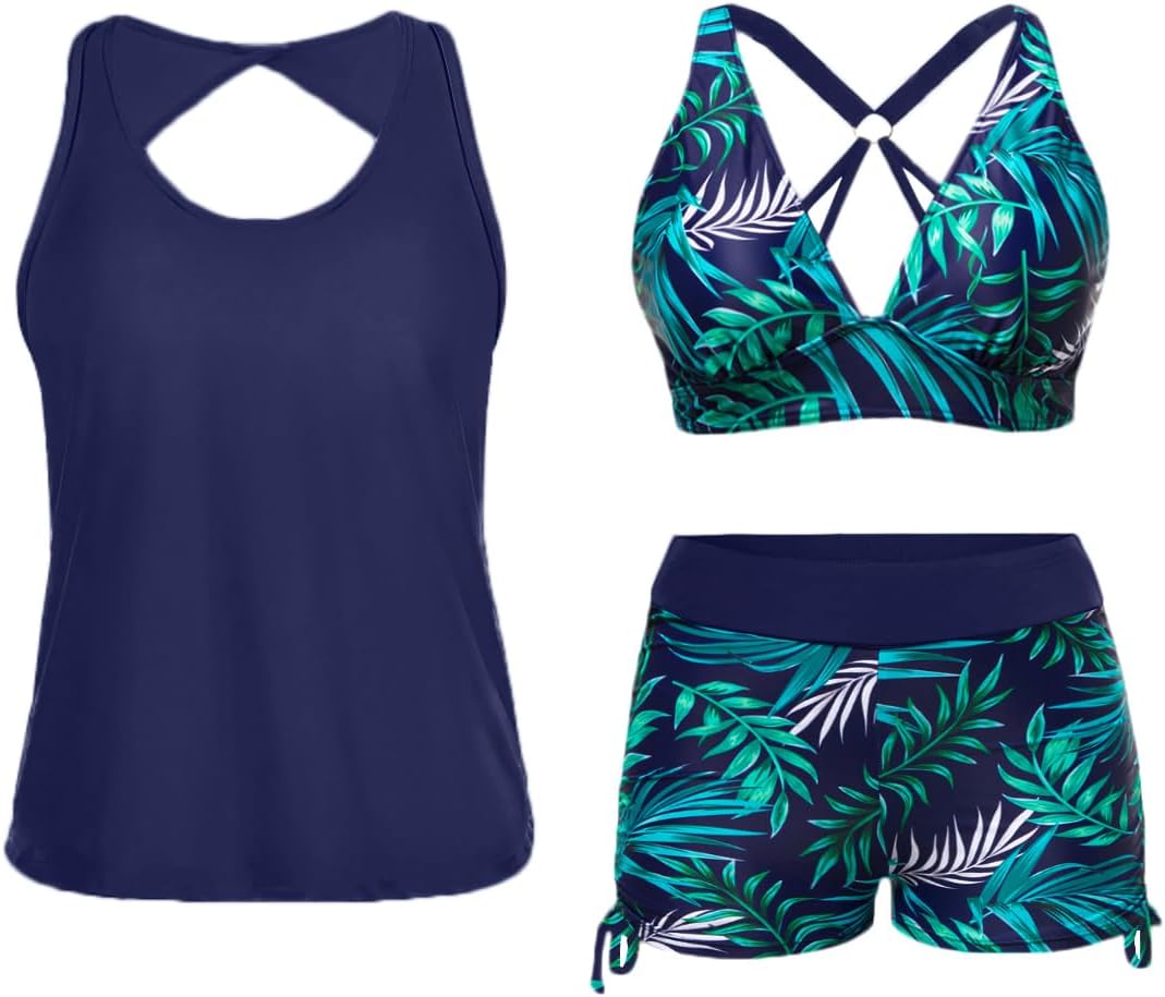 Yonique 3 Piece Tankini Swimsuits for Women with Boy Shorts