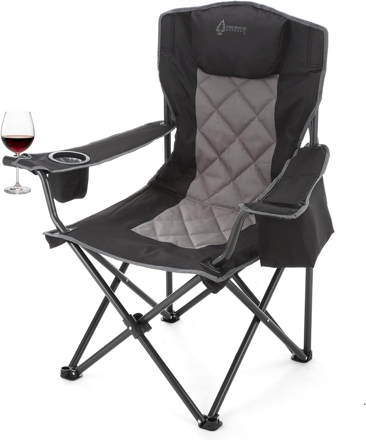 Portable Deluxe Folding Camp Quad Chair with Headrest & Cooler