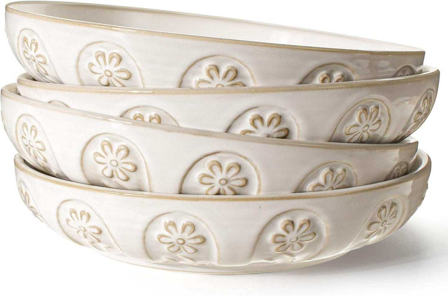 Artena Pasta Bowls Set of 4, 50oz Large Ceramic Bowls
