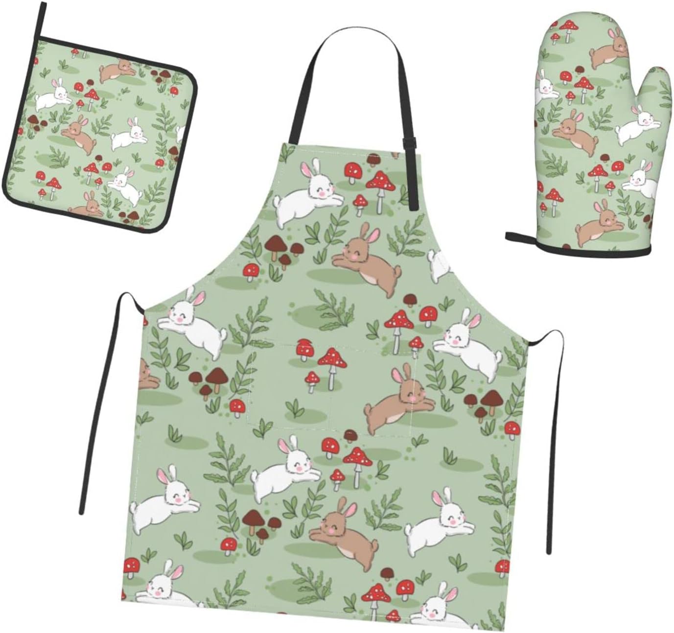 Adorable Rabbit Kitchen Set - Waterproof & Adjustable Apron + Oven Mitt & Pot Holder