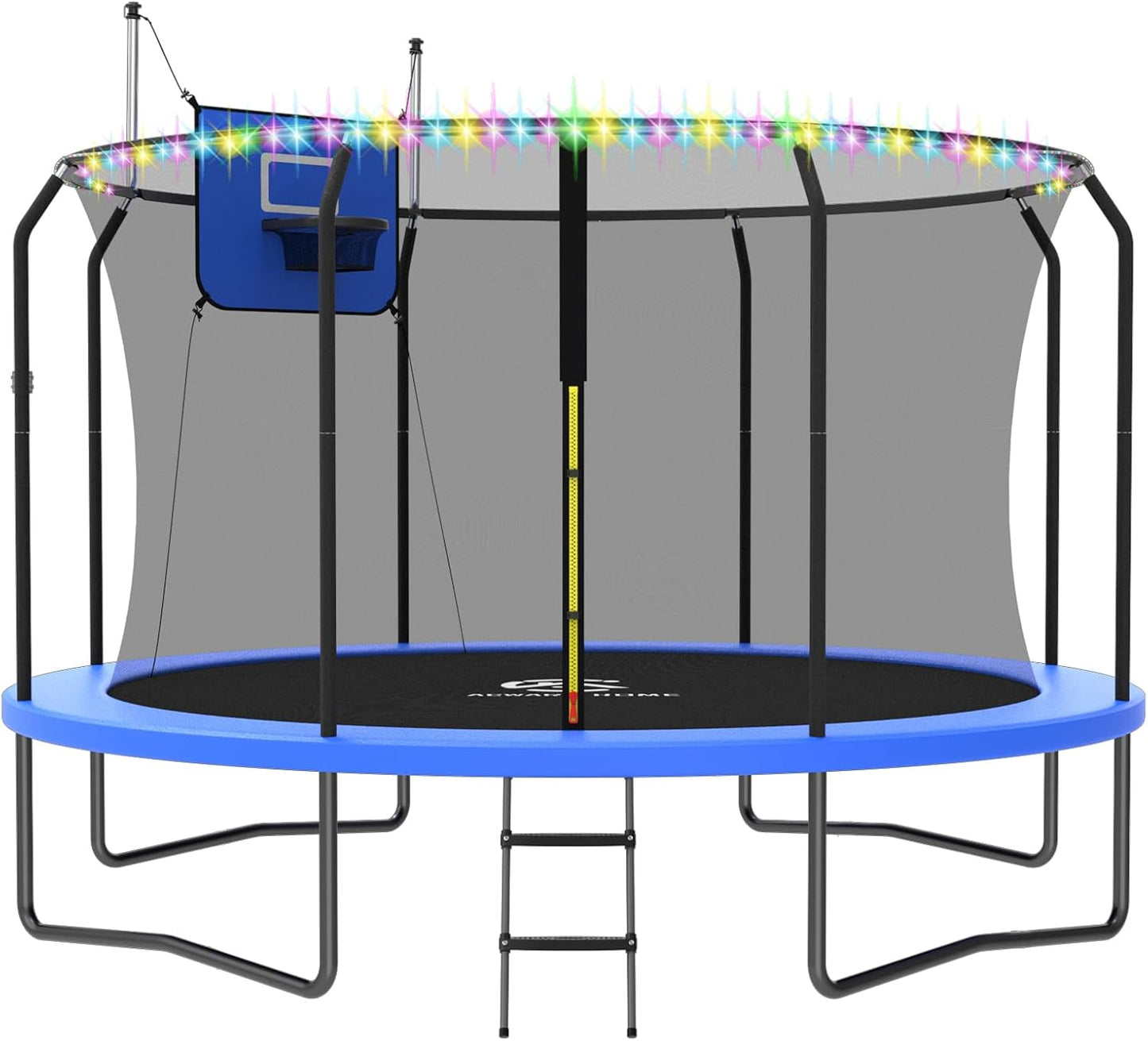 Outdoor Trampoline with Basketball Hoop and LED Lights for Fun