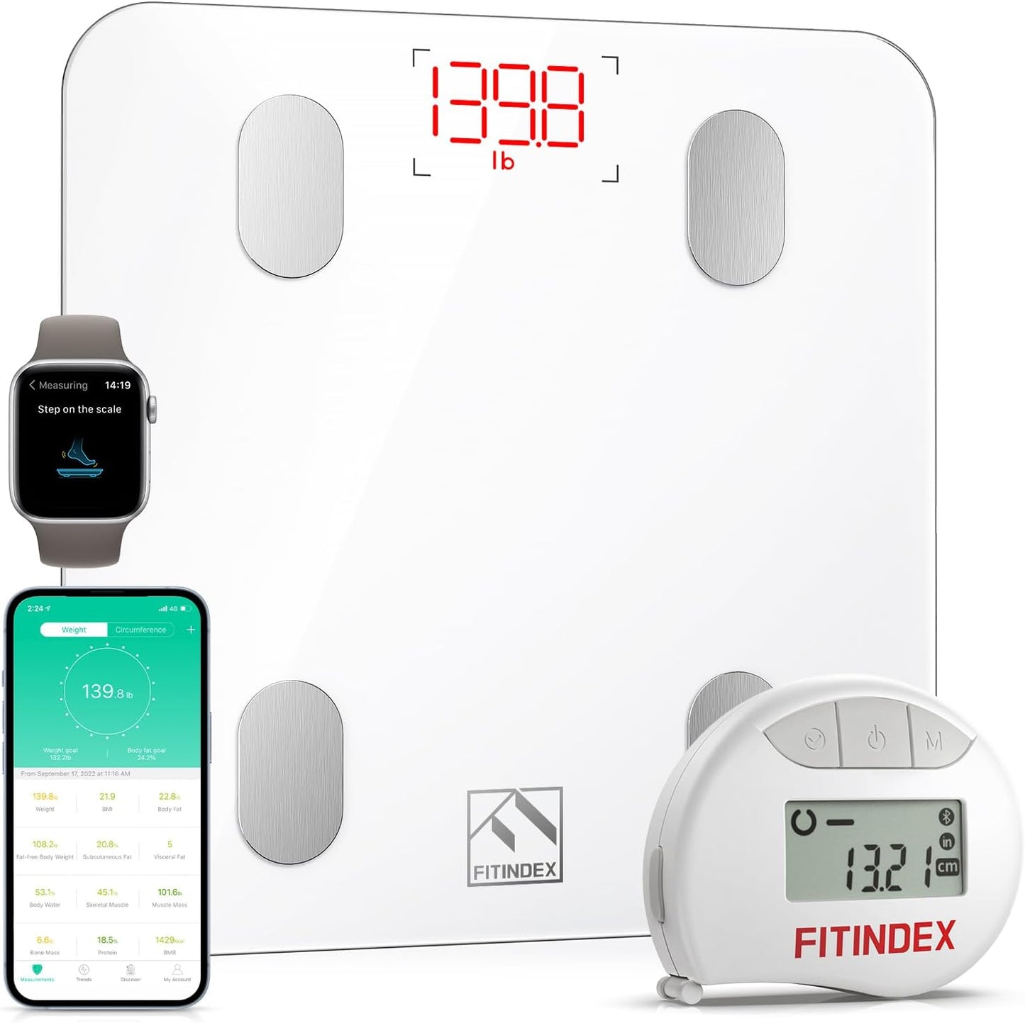 FITINDEX Smart Scale and Tape Measure for Body Analysis