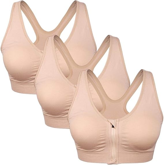 Women's Zip Front Sports Bra Wireless Post-Surgery Active Wear