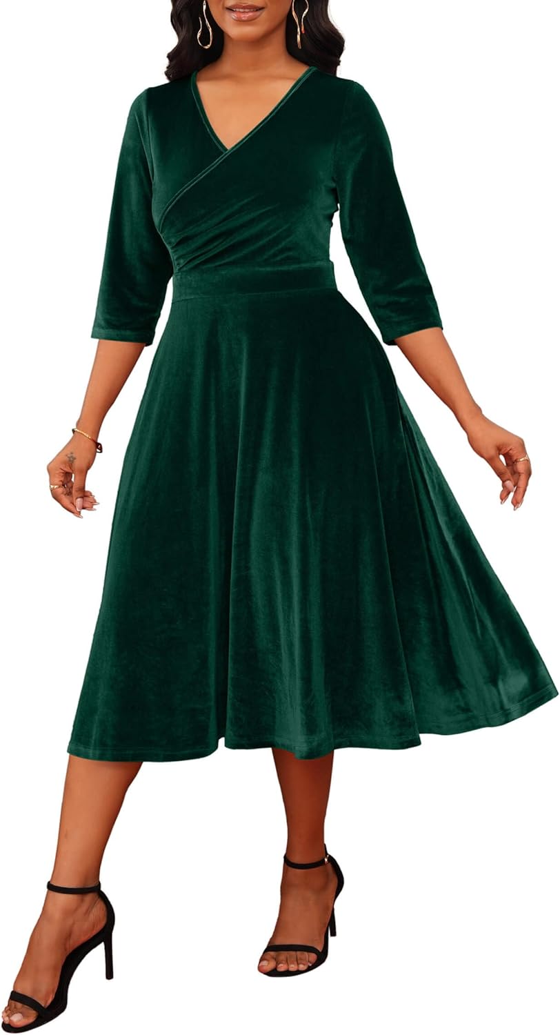 Nmoder Women's Casual Wrap Flared Midi Dress for Any Occasion