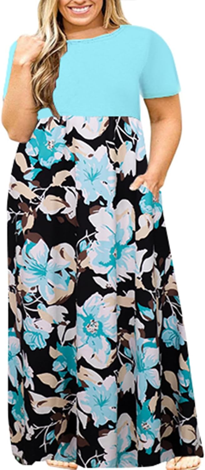 Kancystore Women's Plus Size Maxi Dress with Pockets for Summer