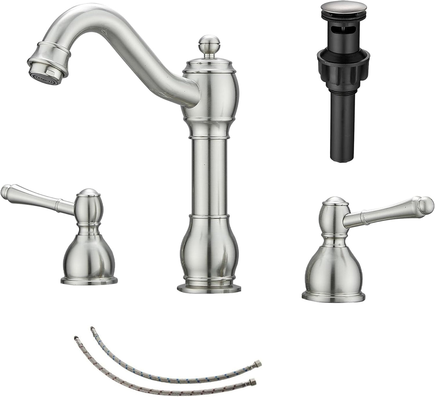 GGStudy 2 Handles Widespread Bathroom Sink Faucet with Drain
