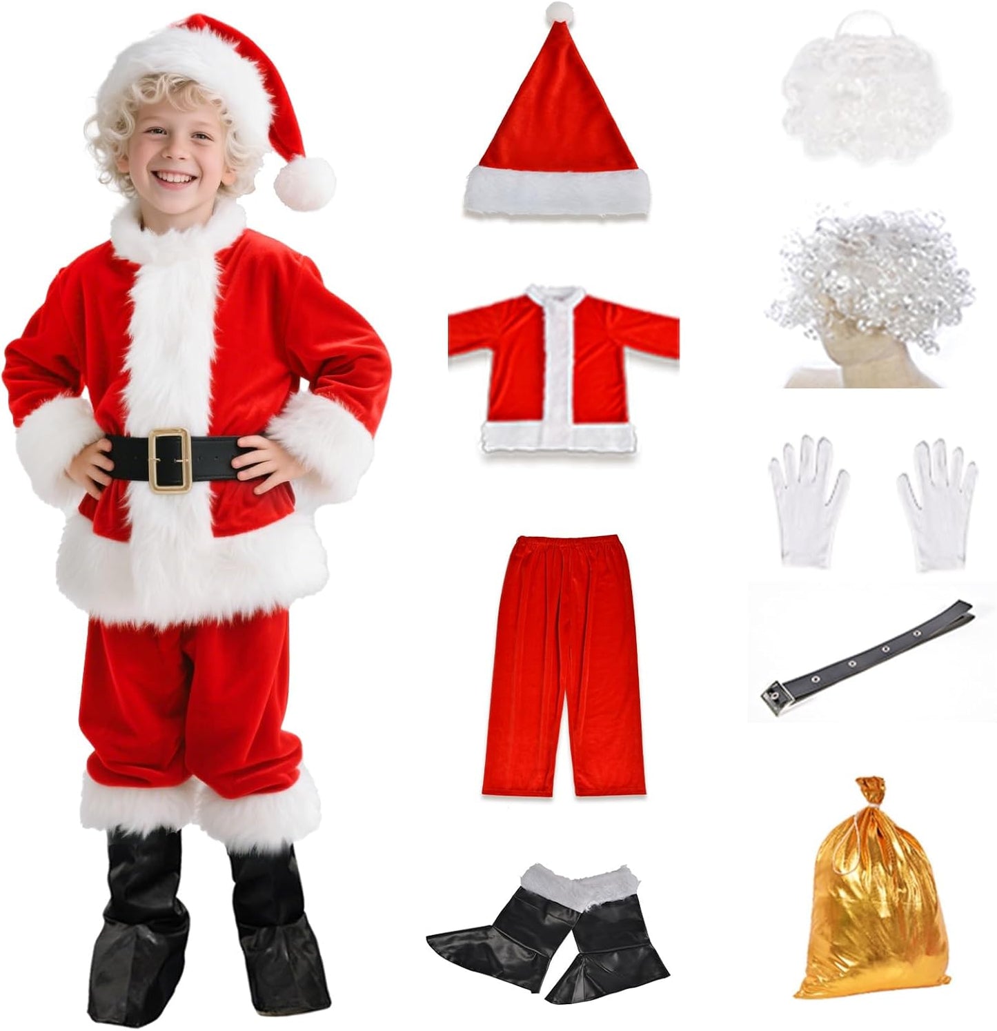 Kids Santa Costume 9PCS Set for Christmas and Halloween Fun