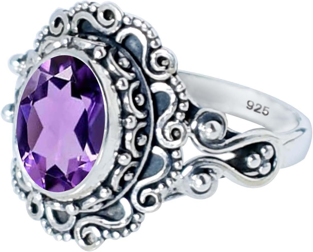 925 Sterling Silver Statement Ring with Amethyst Gemstone