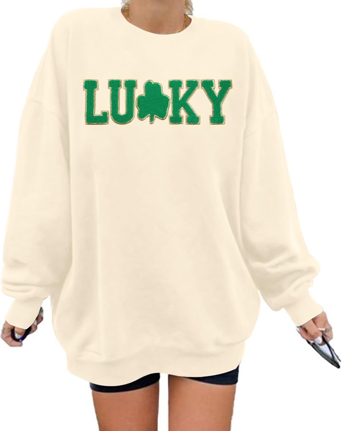 Lucky Shamrock Chenille Patch Sweatshirt
