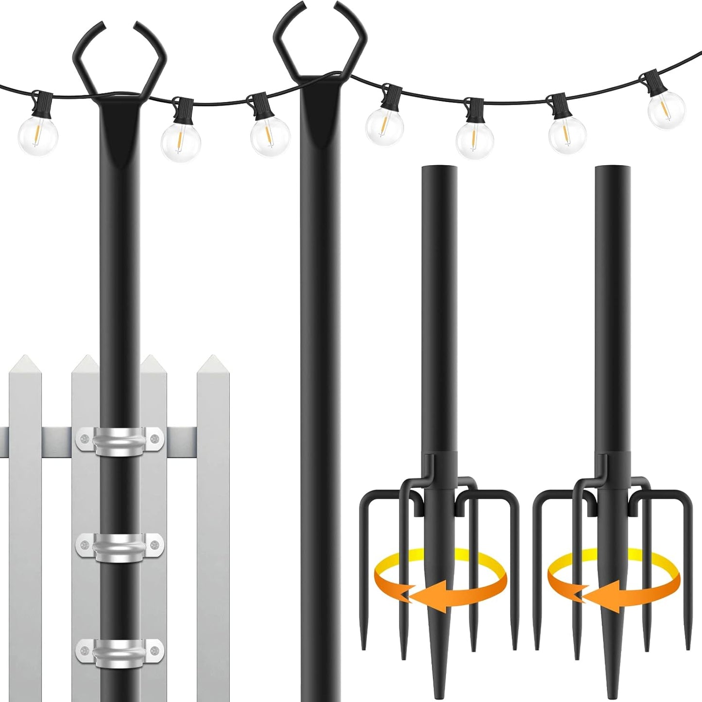 2 Pack String Light Poles for Outdoor Use - 10 Ft Metal Stands