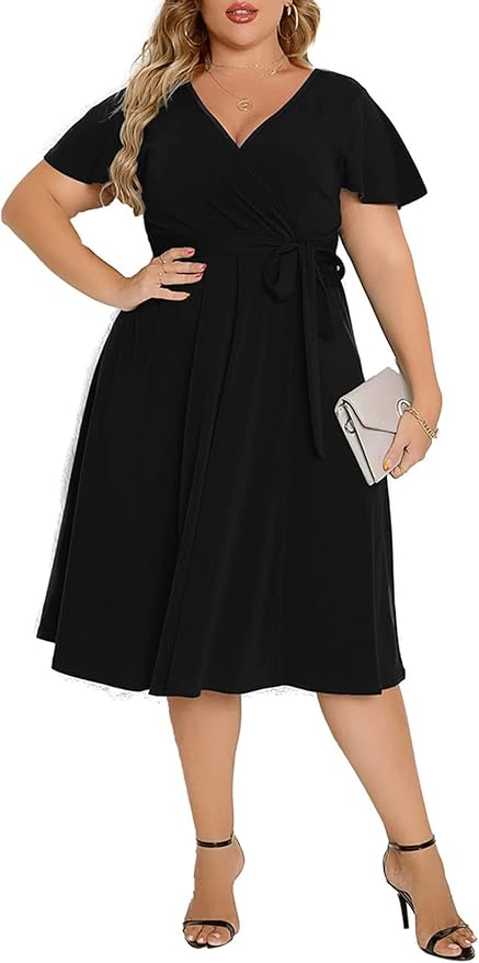 Agmibrelr Women's Plus Size Flutter Sleeve Dress for Every Occasion