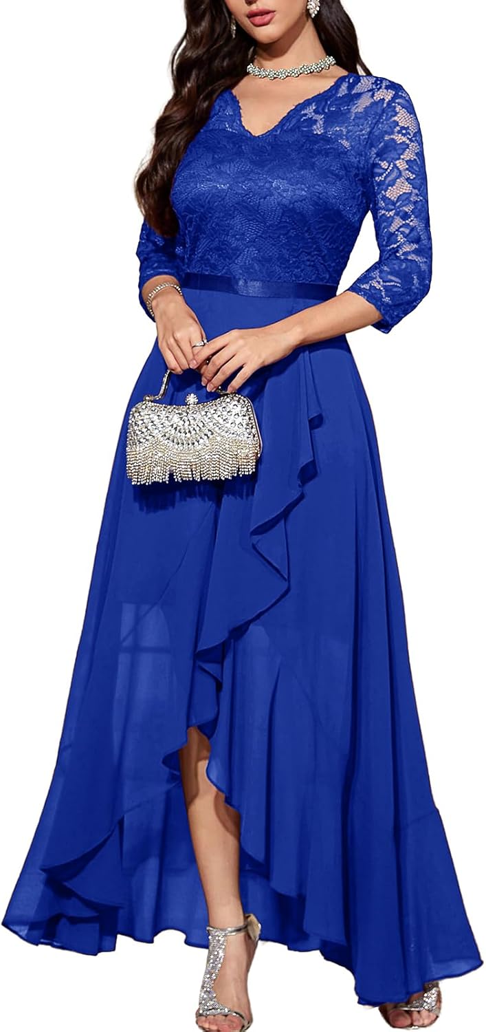 Elegant Hi-Lo Floral Lace Dress for Wedding Guests and Parties