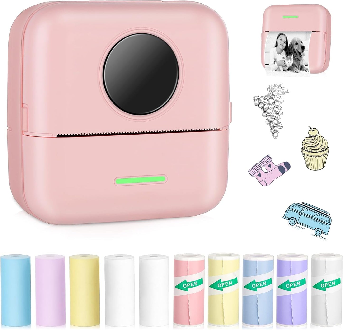 ST-CARE Mini Bluetooth Printer - Portable Thermal with 5 Paper Rolls