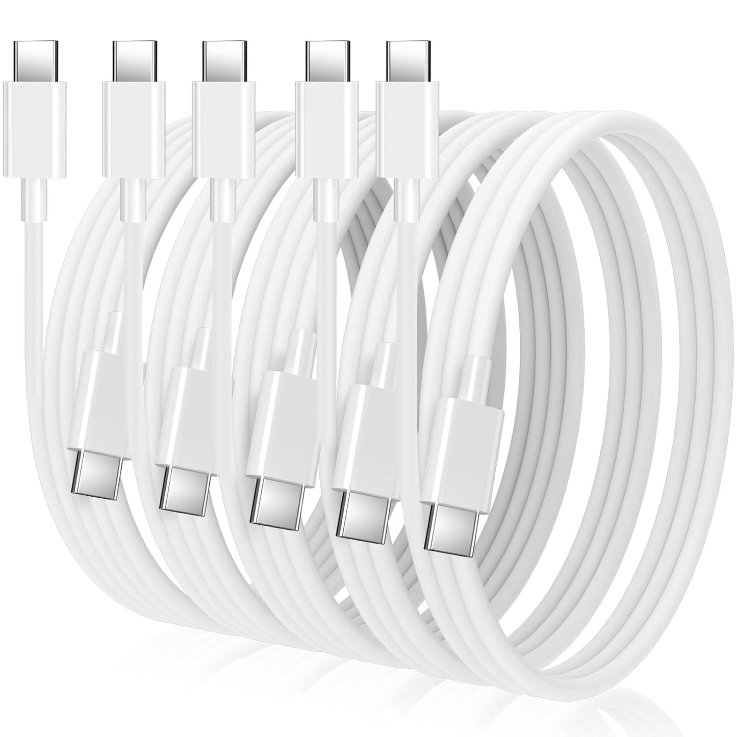 Fast Charge 5-Pack USB C to C Cable Set: iPhone, iPad, MacBook, Samsung
