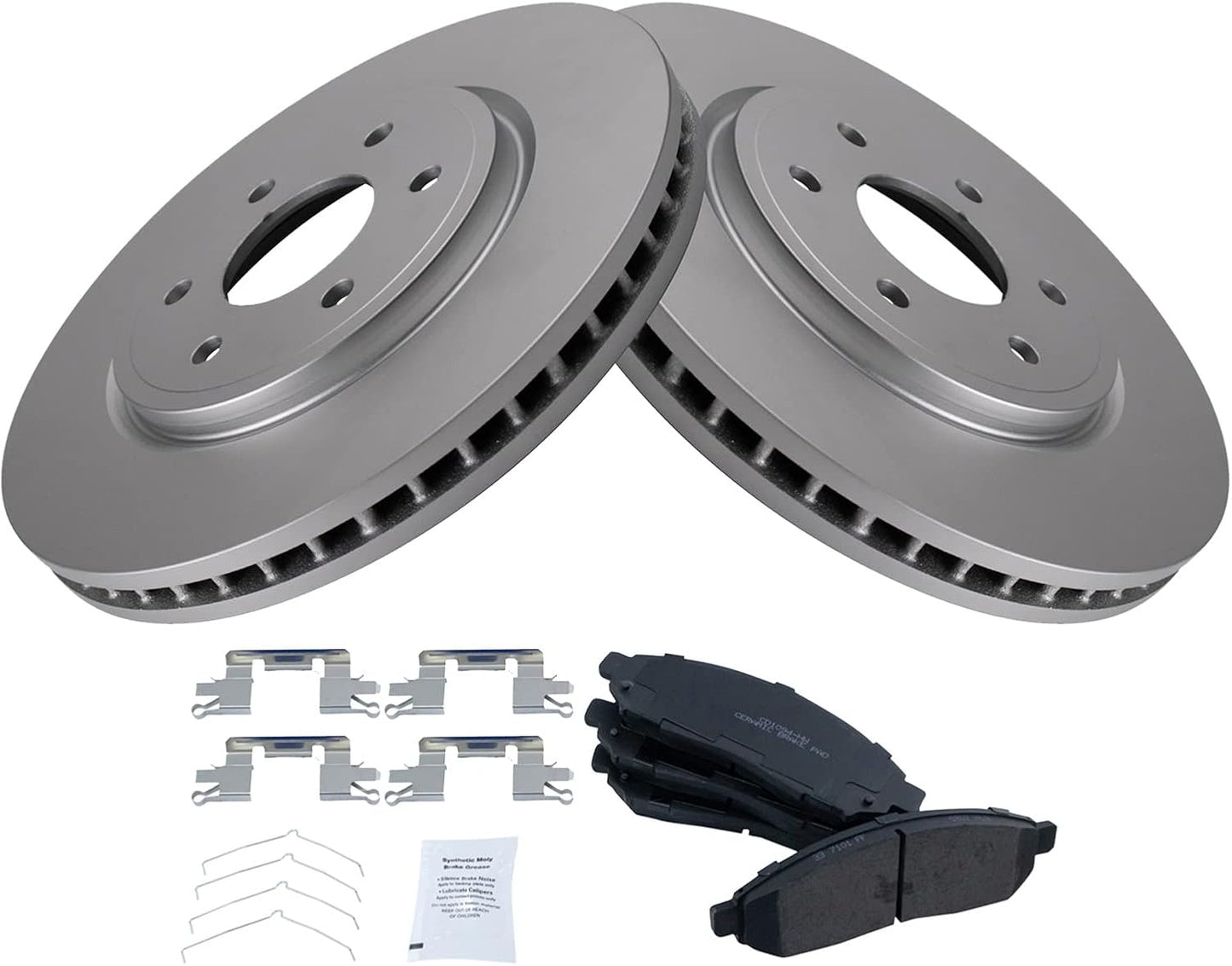 TRQ Front Ceramic Brake Pad & Coated Rotor Kit for Vehicles