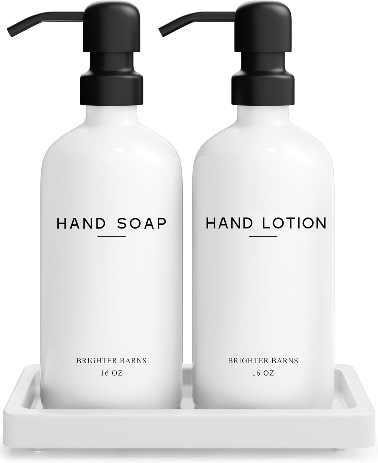White Glass Soap and Lotion Dispenser Set for Modern Decor