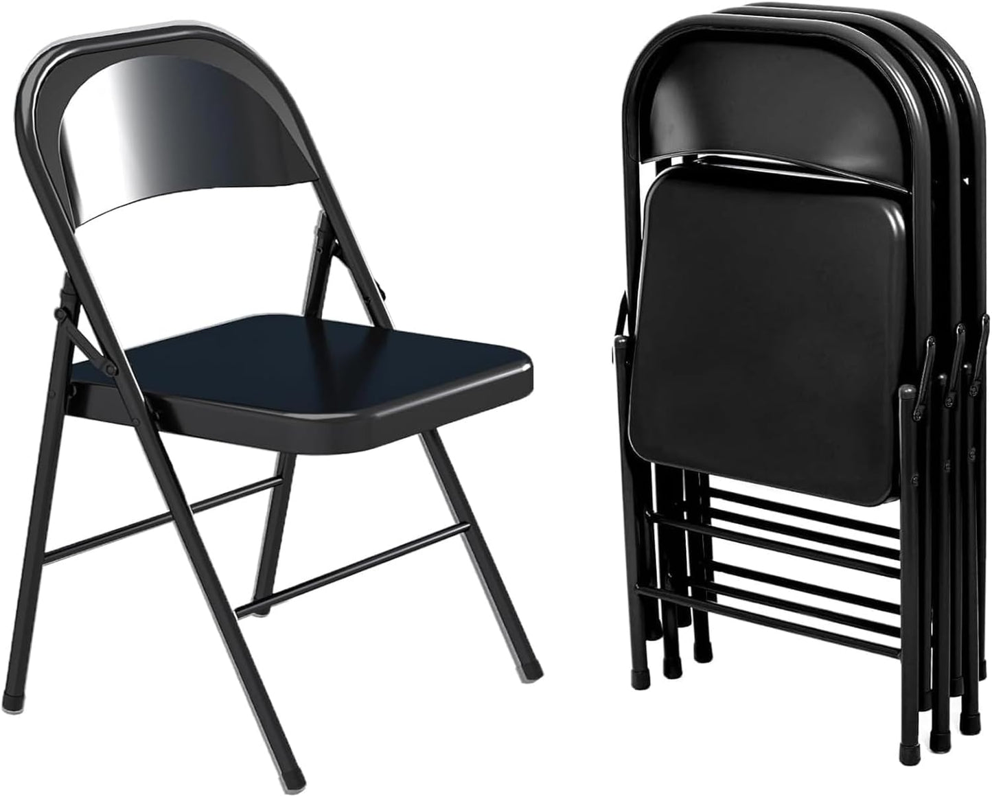 VENI HOME 4 Pack Metal Folding Chairs - Double Hinged, Multi-Use, Black