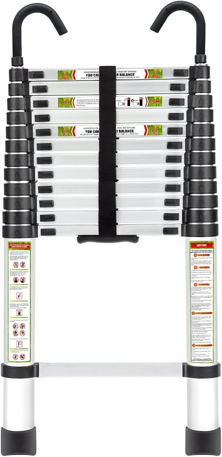 16.5FT Telescopic Ladder with Stable Hook and Non-Slip Feet