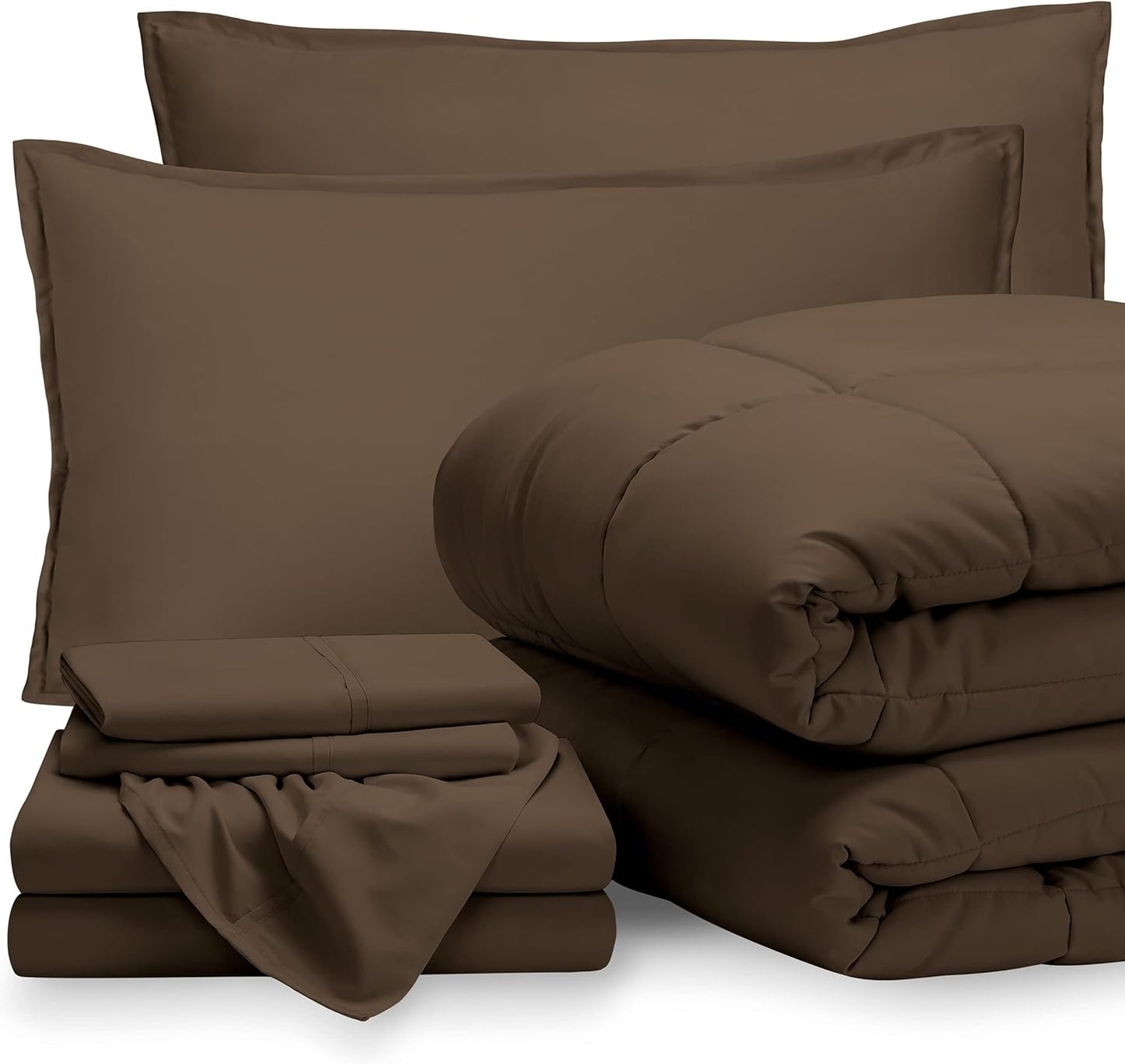 Bare Home 7-Piece Bed-in-A-Bag Queen Comforter Set Cocoa