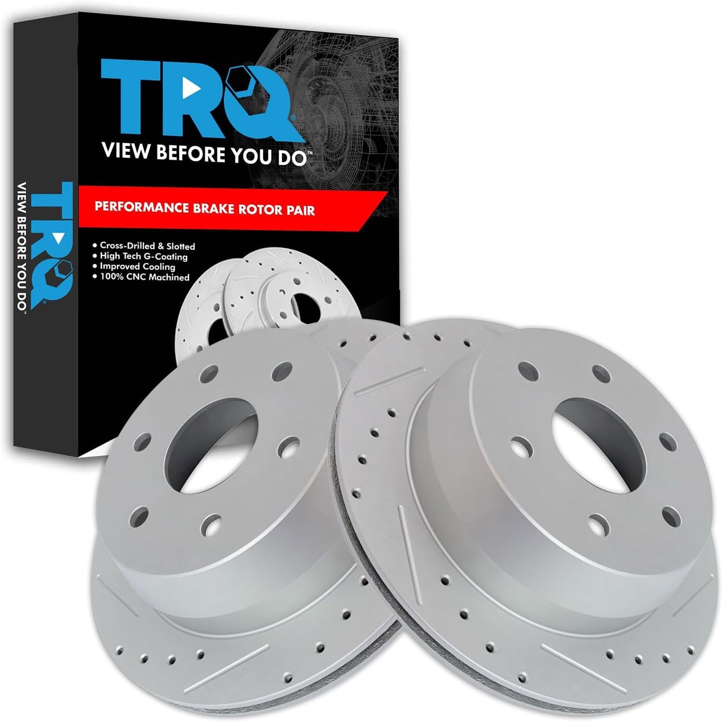 TRQ Rear Performance Brake Rotor Drilled Slotted Pair for Trucks