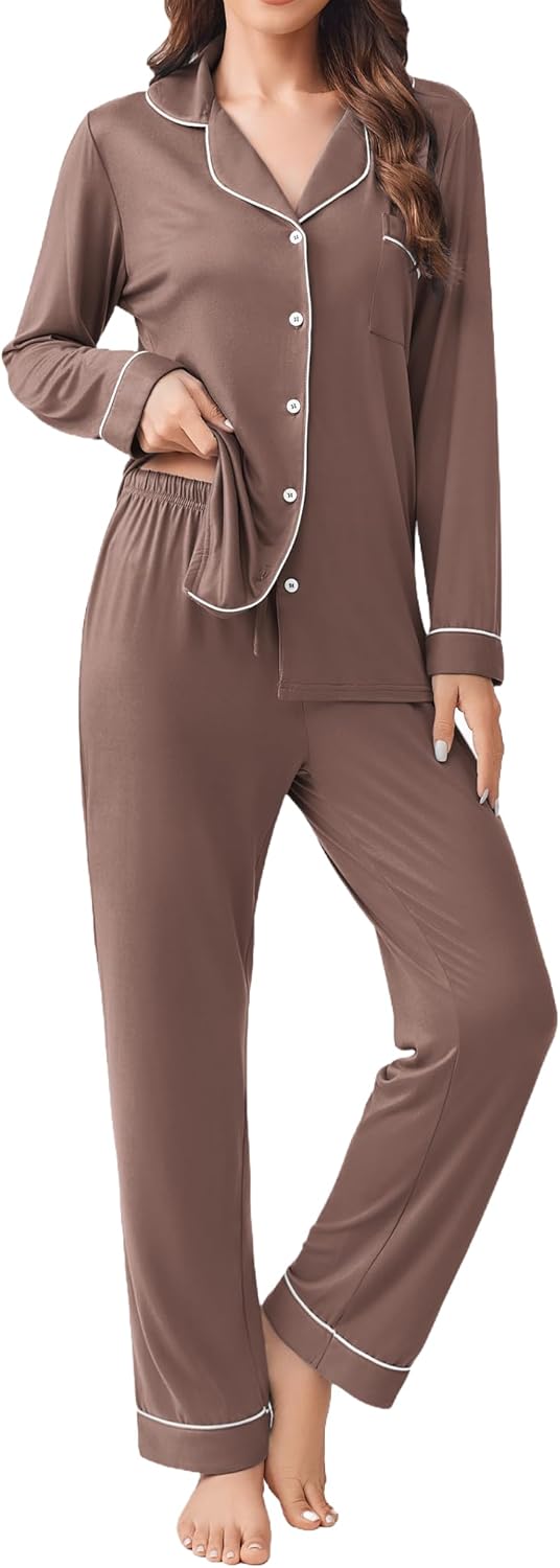 Ekouaer Womens Pajamas Set Soft Long Sleeve Top and Pants