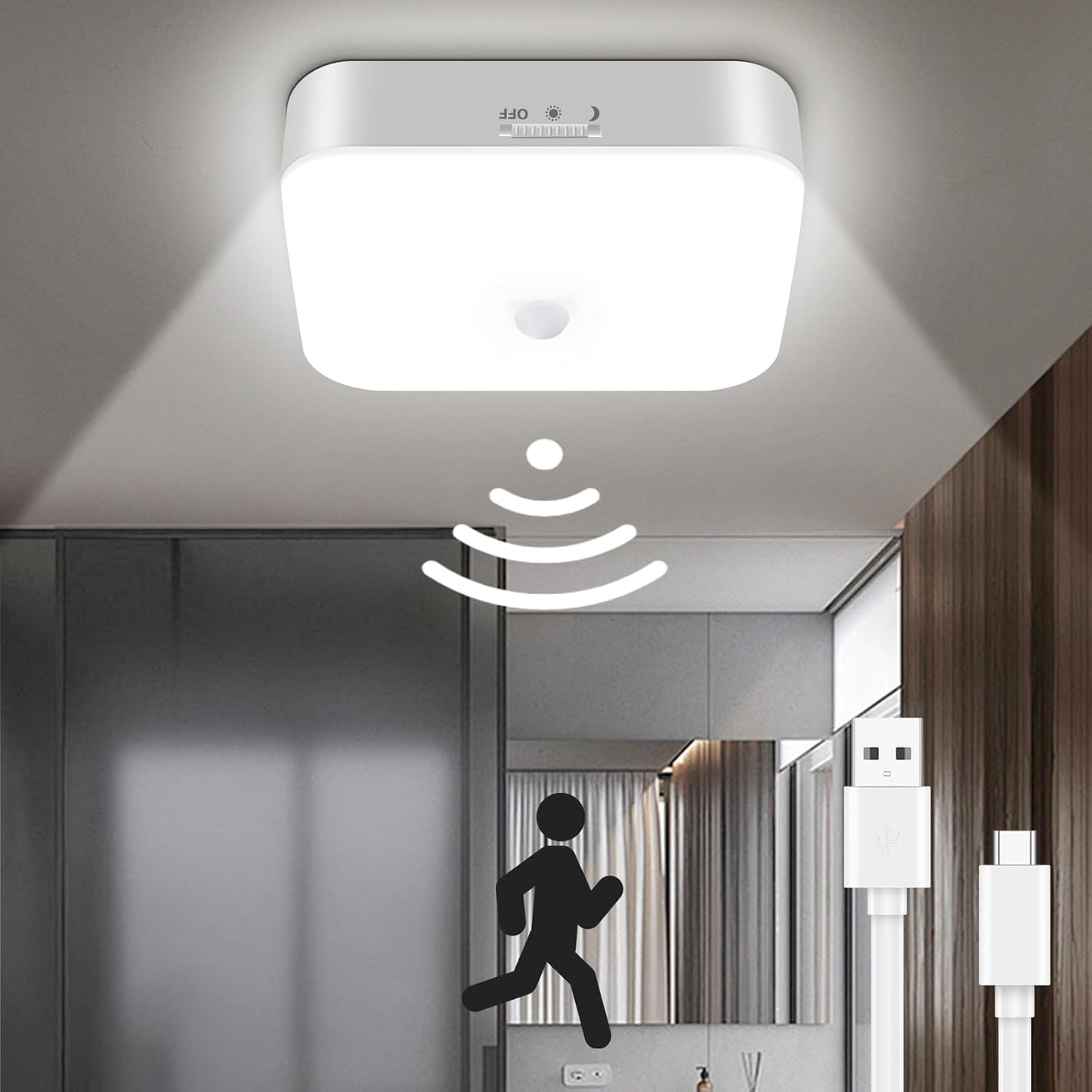 TOOWELL Rechargeable Motion Sensor Ceiling Light for Indoor Use