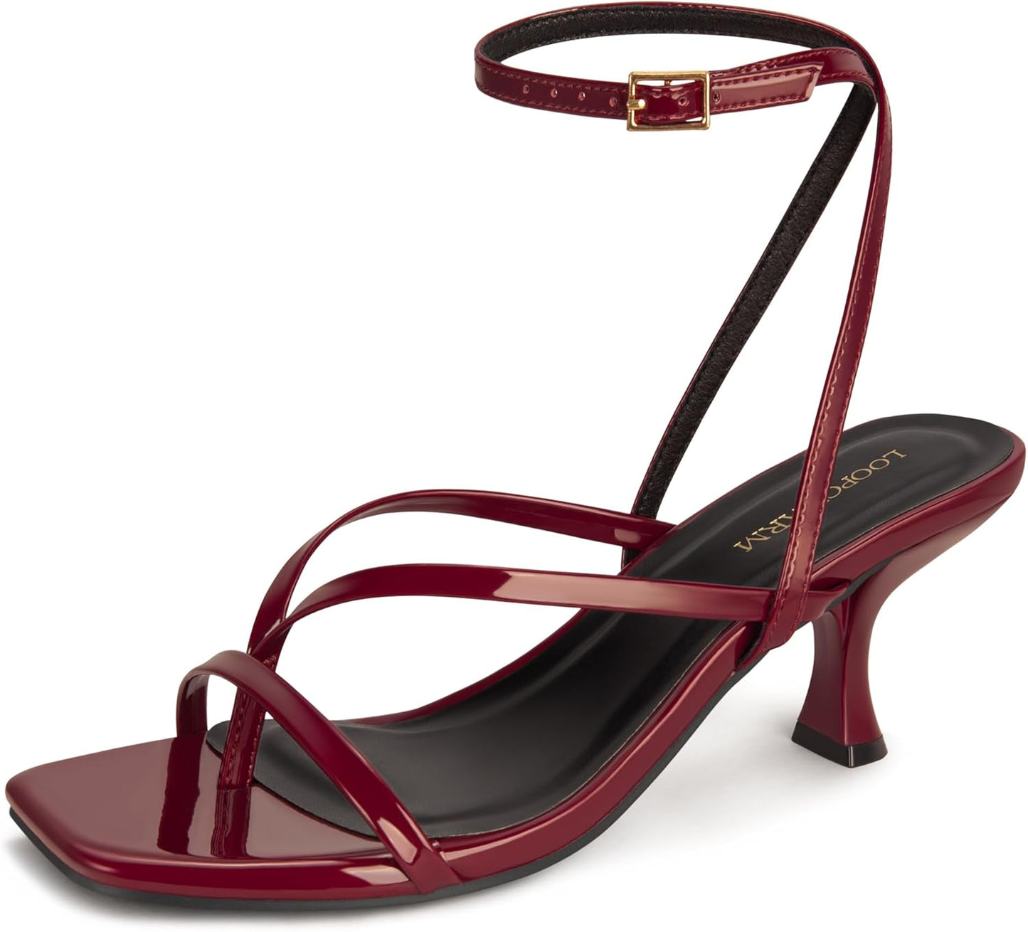 Women's Kitten Heel Strappy Open Square Toe Thong Ankle Strap Heels