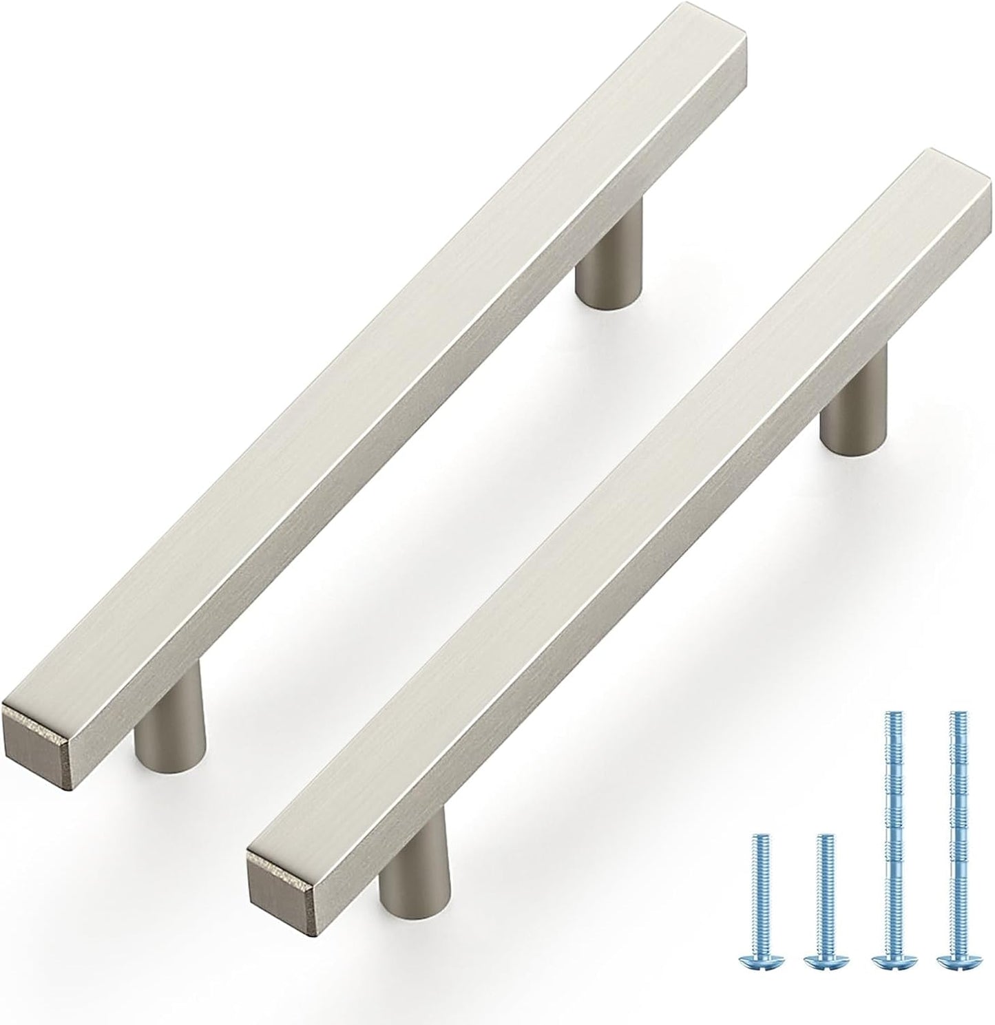 Brushed Nickel Square Cabinet Handles for Kitchen and Drawers