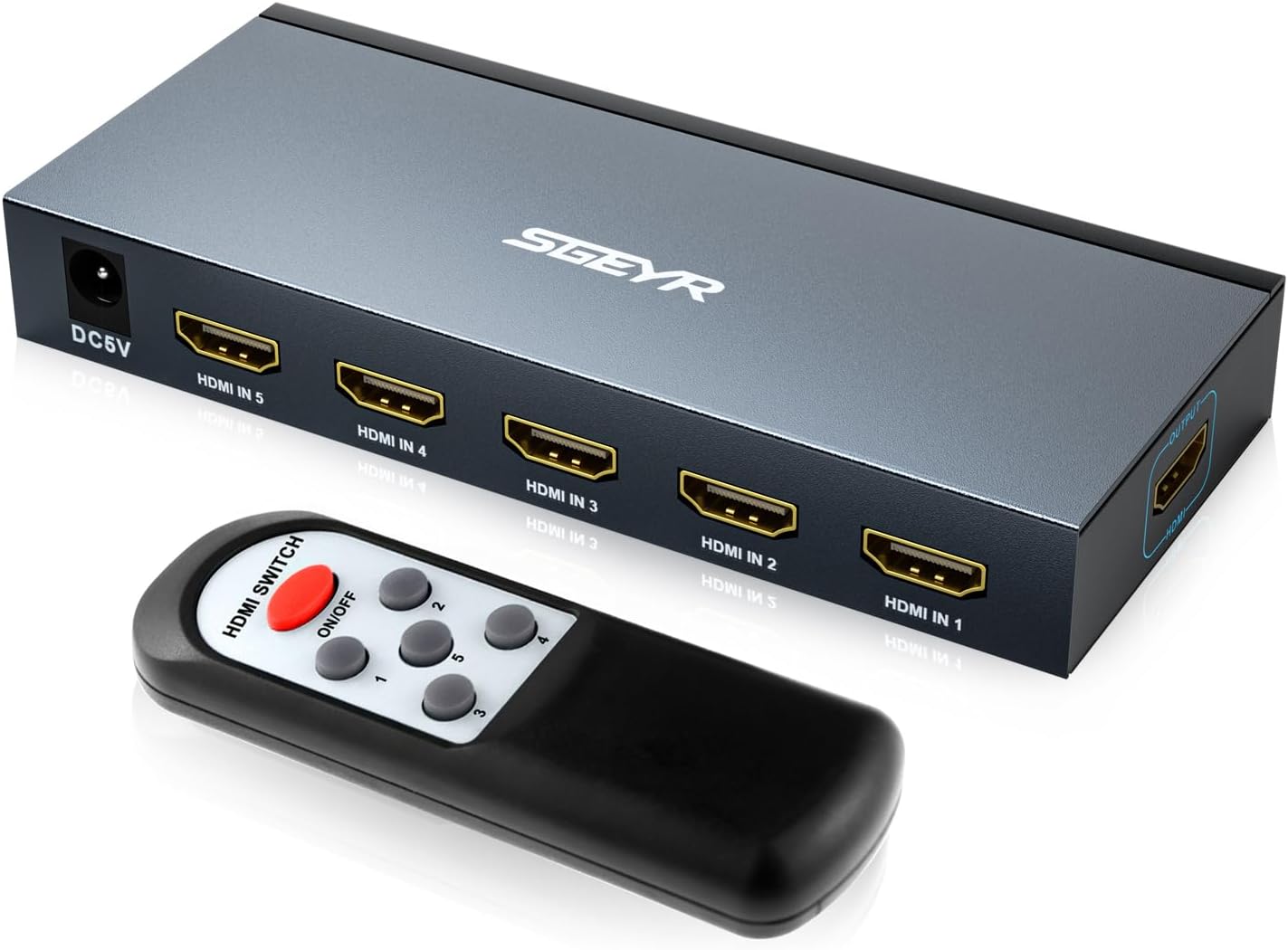 5x1 HDMI Switch SGEYR Hub with Remote Control for 4K UHD